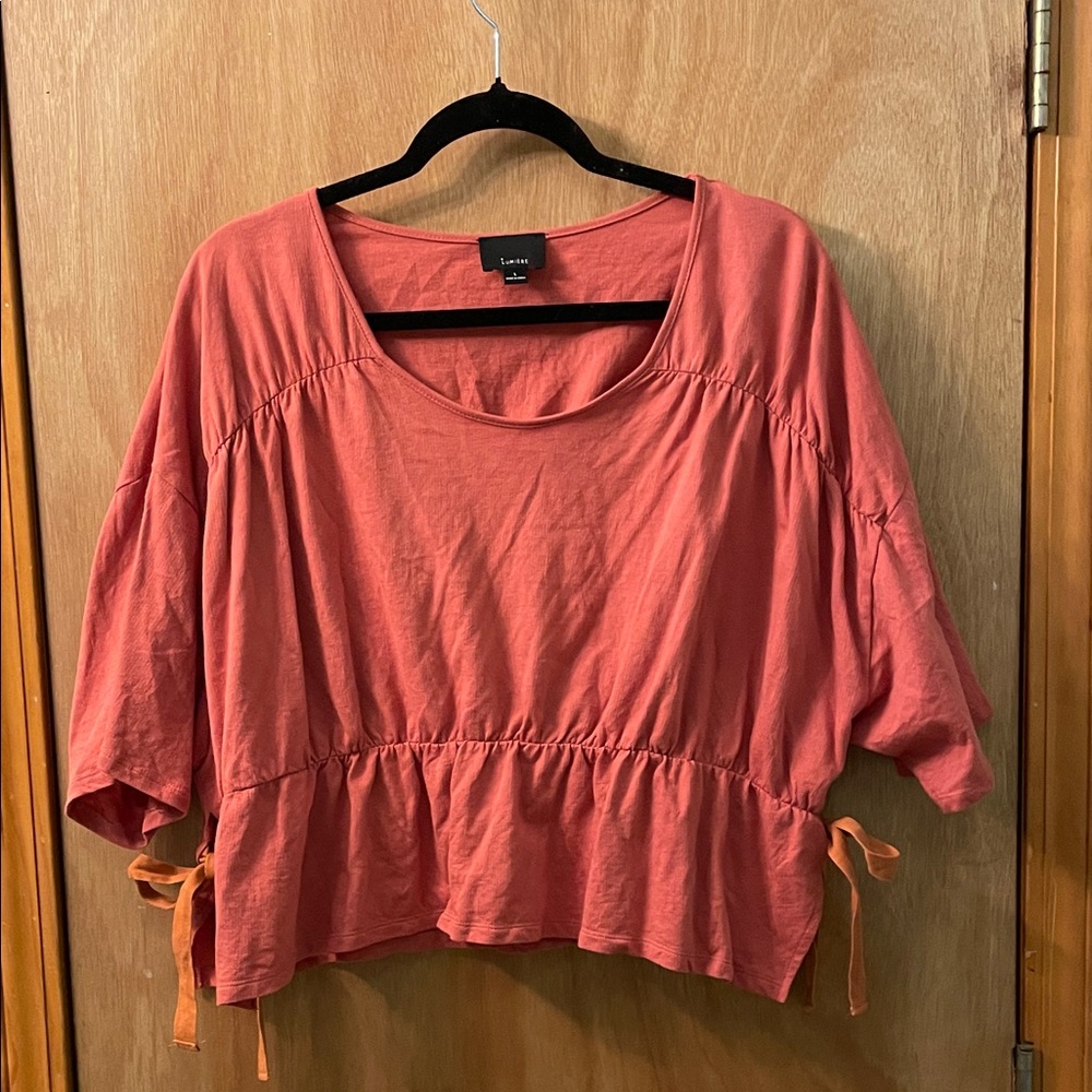 Lumiere Terracotta Blouse with Tie Accents size L